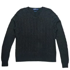 POLO BY RALPH LAUREN チャコール ケーブル Vネック ニット M