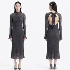 ✨タグ付き 新品未使用✨snidel スナイデル バックオープンリボンレースワンピース ダークグレー dark grey ロング マーメイド マキシ カップ付き インナー F フリーサイズ FREE 極 美品 新品 未使用　タグ付き 結婚式 パーティー