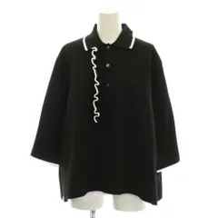 ユナイテッドアローズ UNITED ARROWS ニット 半袖 ポロシャツ S フリル 黒 ブラック白 ホワイト /LP