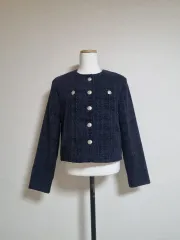 J79 ツイード ノーカラージャケット ネイビー