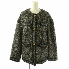 アパルトモン ドゥーズィエムクラス L'Appartement DEUXIEME CLASSE 23AW CHAUMES Tweed Jacket ノーカラージャケット ツイード 金ボタン 黒 白 /CX ■OSのサムネイル