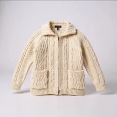 新品) ニット ジップアップ セーター カーディガン カラーネック ウール アイボリー