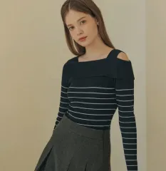 アシメトリー オフショルダー セーター ブラック