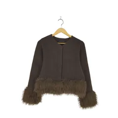 ザラ ZARA コントラストニットフェイクファージャケット レディース  S