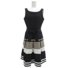 エムズグレイシー M'S GRACY ワンピース ノースリーブ ひざ丈 40 黒 ブラック ベルト付き 配色デザイン /UO