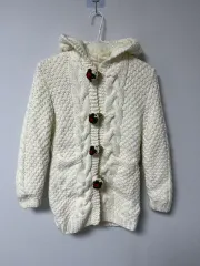 ケーブル編みニット 起毛 フード カーディガン