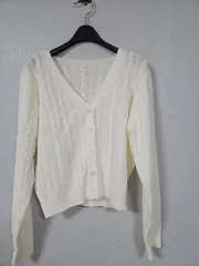 Vネック クロップド ケーブル ニットカーディガン 66前後