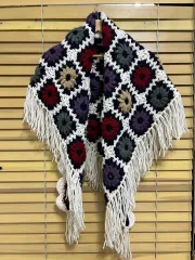 日本輸入 ハンドメイド モチーフクロシェケープ ニットマフラー ニットブランケット