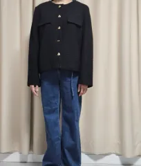 オーバーサイズ) ブラック ハート ボタン ツイード ジャケット