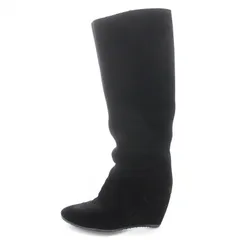セルジオロッシ Sergio rossi ロングブーツ ラウンドトゥ ウェッジソール スエード 36 23.1cm 黒 ブラック /BB ■OF