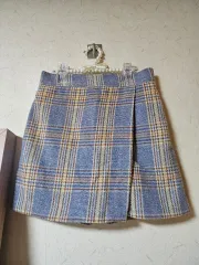 CHECK柄 ウール 冬 ミニスカート SHOPPERLAND ライトブルー ブルー スカイ パステル