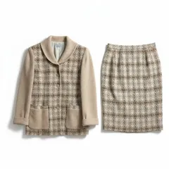 ミラショーン duemila di mila schon セットアップ ジャケット スカート ツイード調 スリット サイドポケット ベージュ 42サイズ 998846