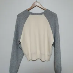 (ハイクオリティ ノーブランド 新品 ウール80%)アイボリー/グレー ラグラン ニット