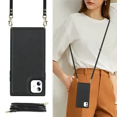 【特価商品】付きの専属ストラップ同梱なので case【RFID機能】財布型携帯ケース上質PU【マグネットダブルデザイン】 カード収納 スマホケース 手帳型ケース 磁気閉鎖Qi急速充電対応 斜めがけショルダーケースiPhone11 首かけ ケース肩掛け ICカー