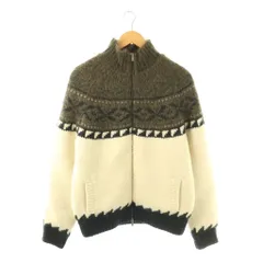 サンローラン パリ SAINT LAURENT PARIS ノルディック柄ダブルジップニットジャケット カウチン ウール モヘヤ混 アルパカ混 S 白 ホワイト グレー /BBのサムネイル