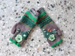 レディースヴィンテージ編みウォーマー ニットフラワー刺繍アームウォーマー