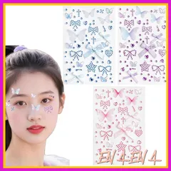 Doyime ?ラインストーン シール 顔 3枚セット フェースステッカー メイクシール リボン かわいい キラキラ 貼り付け簡単 自己粘着性3D DIY 舞台化粧 顔面デコ 手芸用品 祝日の贈り物 1