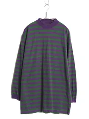 【お得なクーポン配布中!】 90s モックネック ボーダー 長袖 T シャツ メンズ M / オールド ロンT コットン ヘビーウェイト ロングスリーブ カットソー ツートン 紫 緑