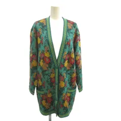 ウンガロ UNGARO ニット カーディガン ウール 絹 シルク混 9 ターコイズグリーン 花柄 Vネック 長袖 /GR ■ECD001のサムネイル