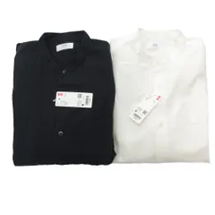 ユニクロ UNIQLO スタンドカラーシャツ カジュアルシャツ 麻 リネン混 M ブラック 黒 ホワイト 白 2点セット /IU