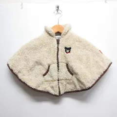 ミキハウス ダブルビー ダブルB MIKIHOUSE DOUBLE.B ボア フリース ポンチョ ジャケット 70-90 ベージュ 上着 コート 裏地ボーダー柄 ベビー服 子供服