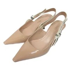 クリスチャンディオール Christian Dior J’Adior ジャディオール スリングバック パンプス ポインテッドトゥ エナメル パテント バックストラップ 34.5 21.5cm ベージュ 0303