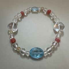 水蓮花天珠ブレスレット 天然石 白玉髄天珠 水晶 ルチルクォーツ 美品