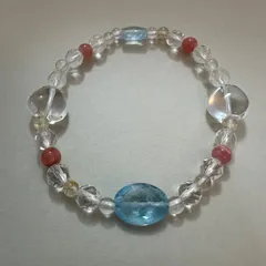 ブルートパーズ、ルチルクォーツ、インカローズ、水晶のブレスレット【天然石ブレスレット】
