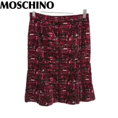 【美品】 MOSCHINO ベロアスカート 裾フレア 40 赤×黒 総柄のサムネイル