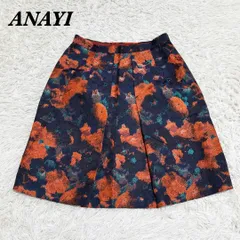 【美品】 ANAYI ひざ丈スカート 38 ネイビー　総柄