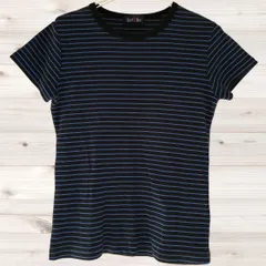 B1552 イーストボーイ EASTBOY Tシャツ 半袖 カットソー(9) ネイビー ボーダー 総柄 綿 Uネック ノーカラー