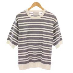 トゥモローランド トリコ TOMORROWLAND tricot 23SS マイクロボーダーニットTシャツ 半袖 クルーネック ストレッチ バイカラー M 白 ホワイト 紺 ネイビー 63-02-32-02032 /BB