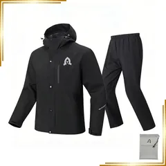 【新品】 [Montclaire] レインスーツ メンズ レディース 上下セット 軽量 カッパ 雨合羽 無臭 レインウェア マウンテンパーカー 耐水圧約15,000mm 透湿 防寒防水防風 登山 アウトドア 釣り バイク 自転車 通勤通学 ゴルフ(M ブラ 0