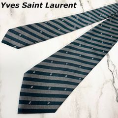 極美品】YSL イヴ・サンローラン ストライプ柄ネクタイ ネイビー