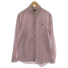 ラルフローレン RALPH LAUREN シャツ 長袖 ストライプ柄 ロゴ刺繍 L 赤 レッド 白 ホワイト /AN28