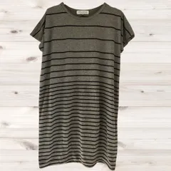 B1554 リミテッドエディション LIMITEDEDITION チュニック Tシャツ(38) グレー ボーダー 総柄 Uネック ノーカラーのサムネイル