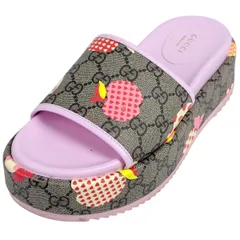 グッチ GUCCI レ ポム プラットフォームサンダル GG柄 厚底 靴 サンダル コーティングキャンバス レザー ピンク ブラウン レディース 【中古】のサムネイル