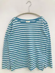 Tシャツ/カットソー S ブルー ボーダー柄 ミドル丈 長袖 ボートネック