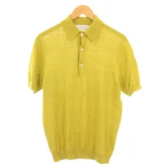 トゥモローランド トリコ TOMORROWLAND tricot ポロシャツ サマーニット 半袖 レギュラーカラー ハーフボタン 麻 リネン 無地 M 黄緑 ライトグリーン /BB