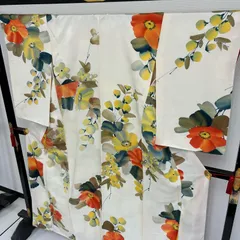 小紋 正絹 大胆な美しい染めの花 袷 着物 MK-5327