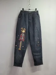 少女キャラクター刺繍 起毛デニム