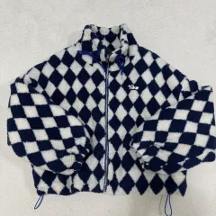 M NIKE ネイビー&白 チェック柄 フリース ジャケット 1120-1