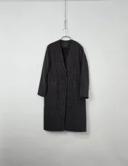 0816 チャコール ストライプ アルパカ ウールブレンド ロング コート