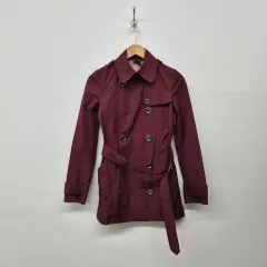 バーバリー ワイン色 トレンチ ショートコート レディース S