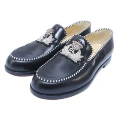 クリスチャンルブタン Christian louboutin ローファー ロゴ クラウン 刺繍 レザー モカシントゥ スリッポン 35 約22cm 黒 ブラック IBO89 0225のサムネイル