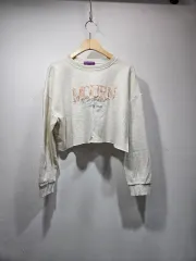 刺繍セミクロップドオーバーサイズ スウェットTシャツ Free