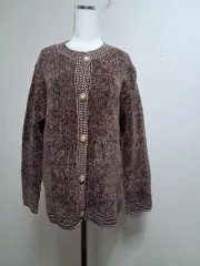 日本輸入ヴィンテージ QUEEN MARTHA ツアーベルベット ツイードニットカーディガン 銀糸ラメ 77