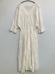 ワンピース ONE SIZE ホワイト コットン レース 刺繍 半端袖 ロング・マキシ丈 フレア