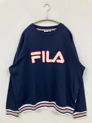 FILA フィラ スウェット L ネイビー コットン スウェット ブランドロゴ ライン柄 長袖