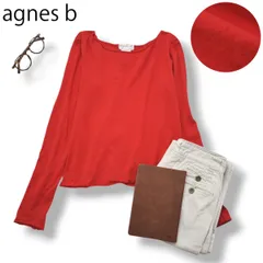 【定番】 日本製 アニエスベー agnes b 長袖 ボートネック コットン100％  ロンT カットソー 2 レッド フレンチ カジュアル 通年 レディース 女性用 ♪